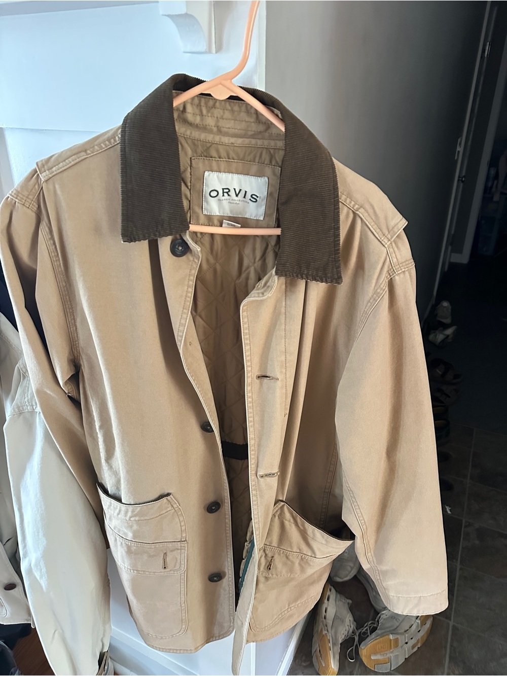 Orvis Tan Field Jacket with Dark Brown Corduroy Collar
